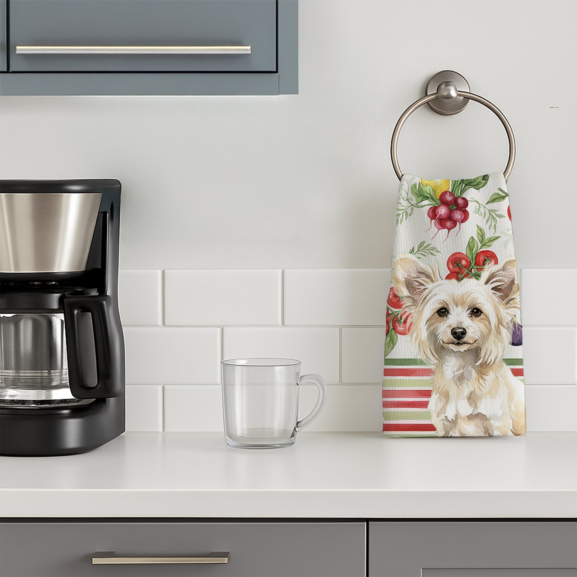 Powderpuff Chinese Crested Vegetables Kitchen Towel Velour Plush Front and Cotton Loop Back Machine Washable