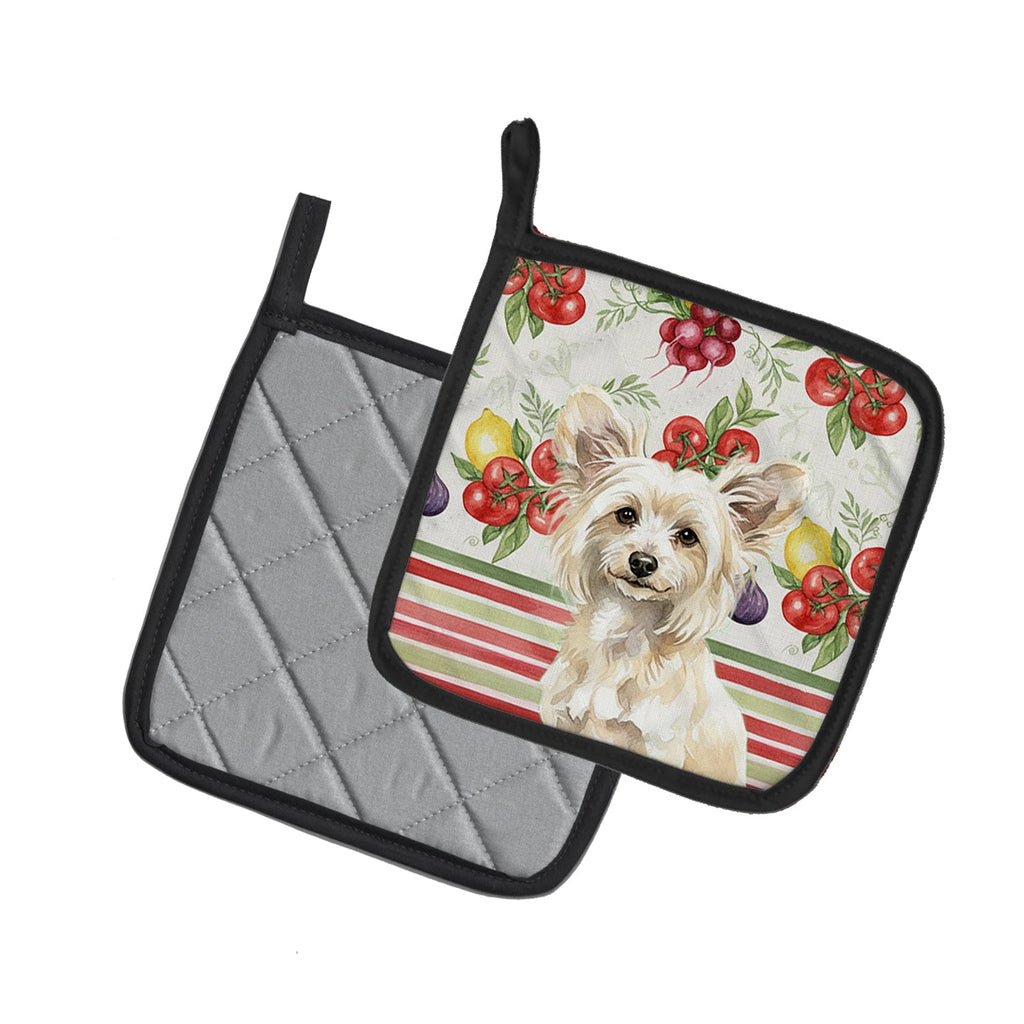 Powderpuff Chinese Crested Vegetables Pot Holder Set of 2 Heat Resistant Quilted Hot Pads 7.5 x 7.5 Inch, Insulated Kitchen Trivets for Cooking & Baking