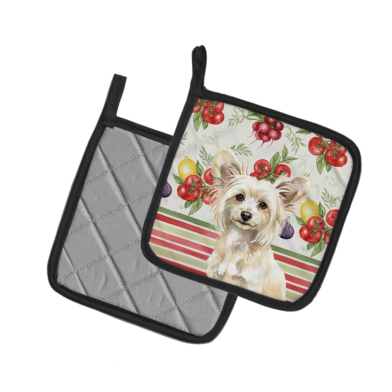 Powderpuff Chinese Crested Vegetables Pot Holder Set of 2 Heat Resistant Quilted Hot Pads 7.5 x 7.5 Inch, Insulated Kitchen Trivets for Cooking & Baking