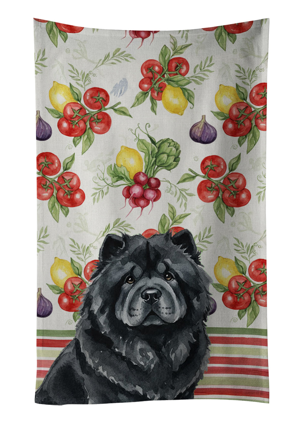 Black Chow Chow Vegetables Kitchen Towel Velour Plush Front and Cotton Loop Back Machine Washable