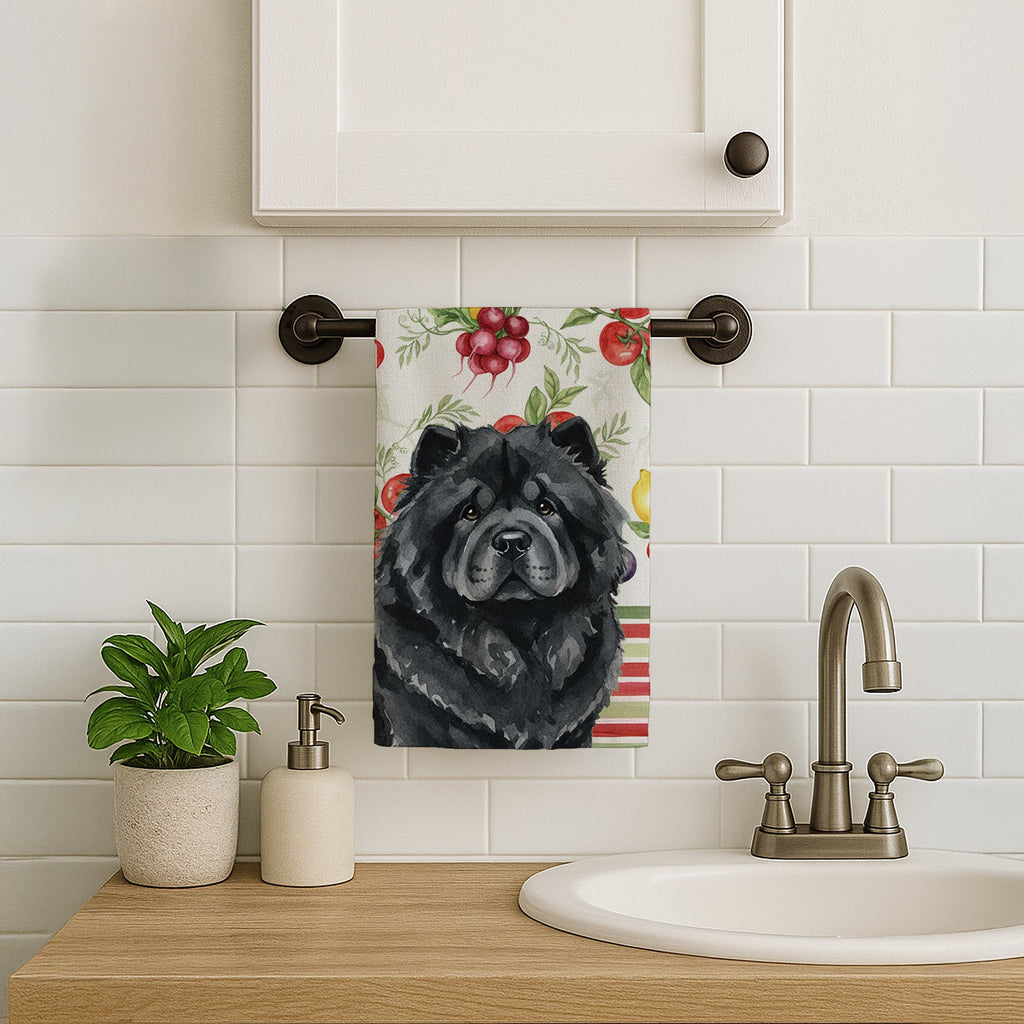 Black Chow Chow Vegetables Kitchen Towel Velour Plush Front and Cotton Loop Back Machine Washable