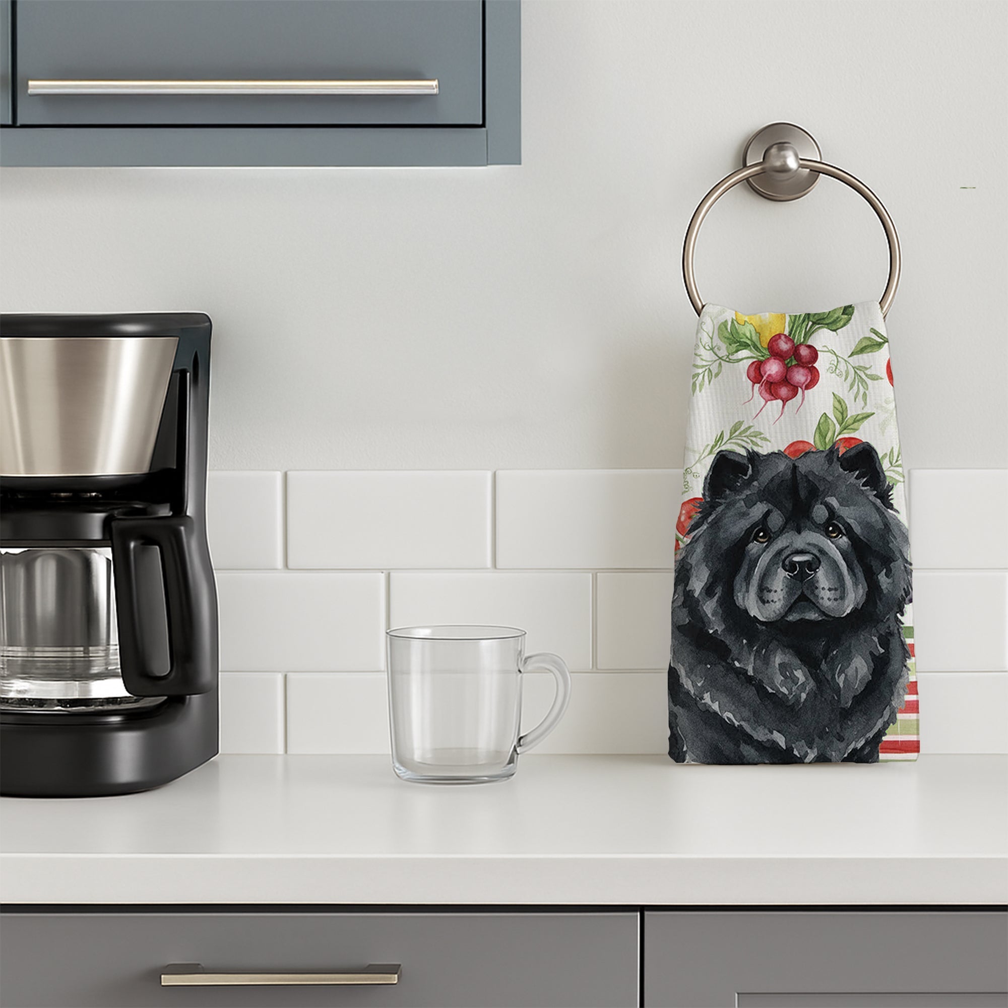 Black Chow Chow Vegetables Kitchen Towel Velour Plush Front and Cotton Loop Back Machine Washable