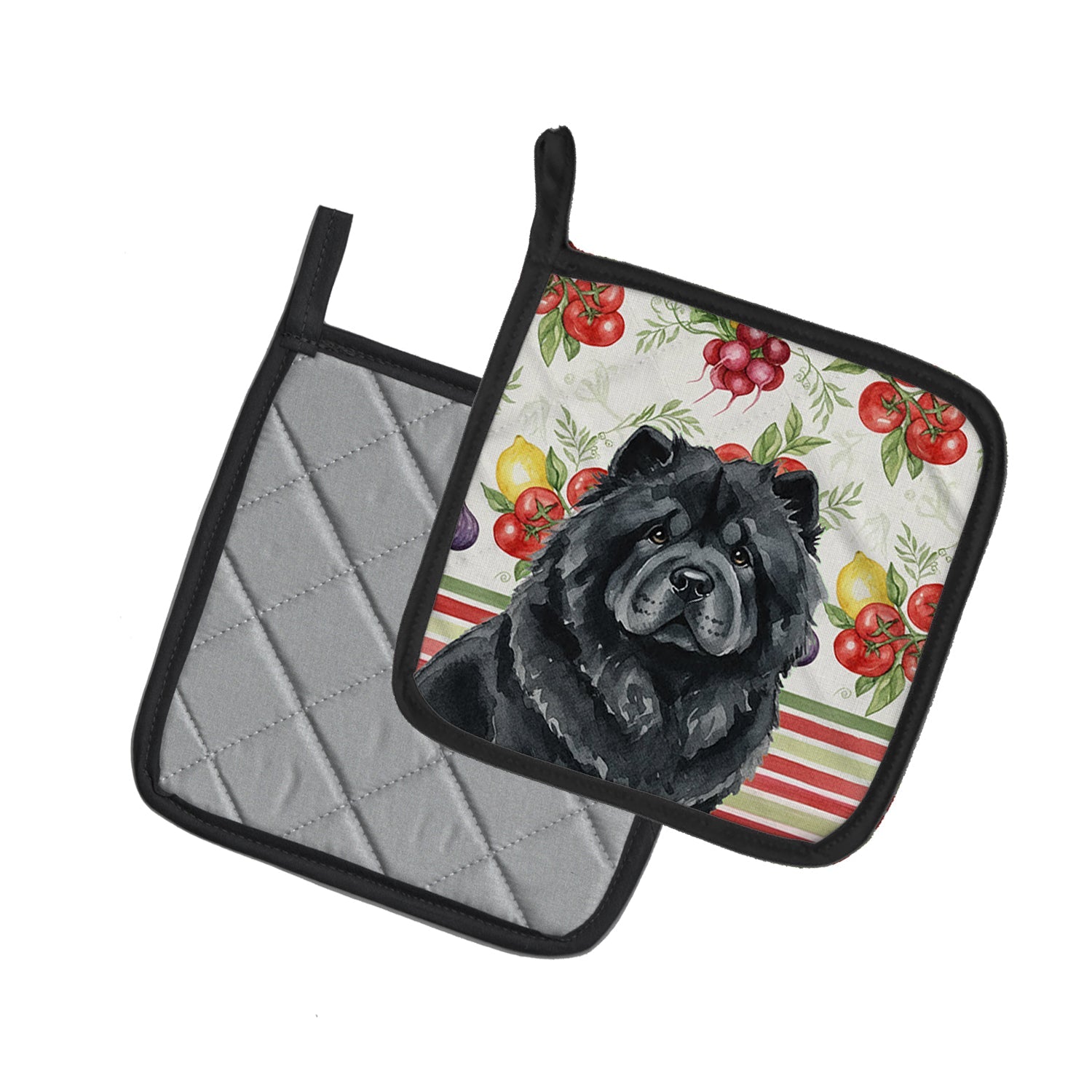 Black Chow Chow Vegetables Pot Holder Set of 2 Heat Resistant Quilted Hot Pads 7.5 x 7.5 Inch, Insulated Kitchen Trivets for Cooking & Baking