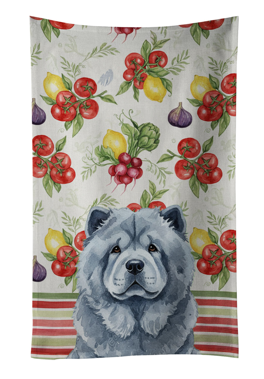 Blue Chow Chow Vegetables Kitchen Towel Velour Plush Front and Cotton Loop Back Machine Washable