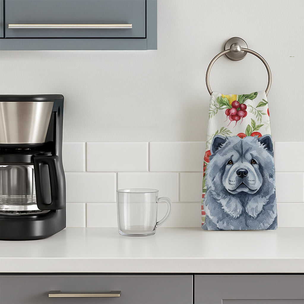 Blue Chow Chow Vegetables Kitchen Towel Velour Plush Front and Cotton Loop Back Machine Washable