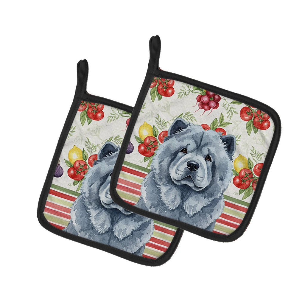 Blue Chow Chow Vegetables Pot Holder Set of 2 Heat Resistant Quilted Hot Pads 7.5 x 7.5 Inch, Insulated Kitchen Trivets for Cooking & Baking