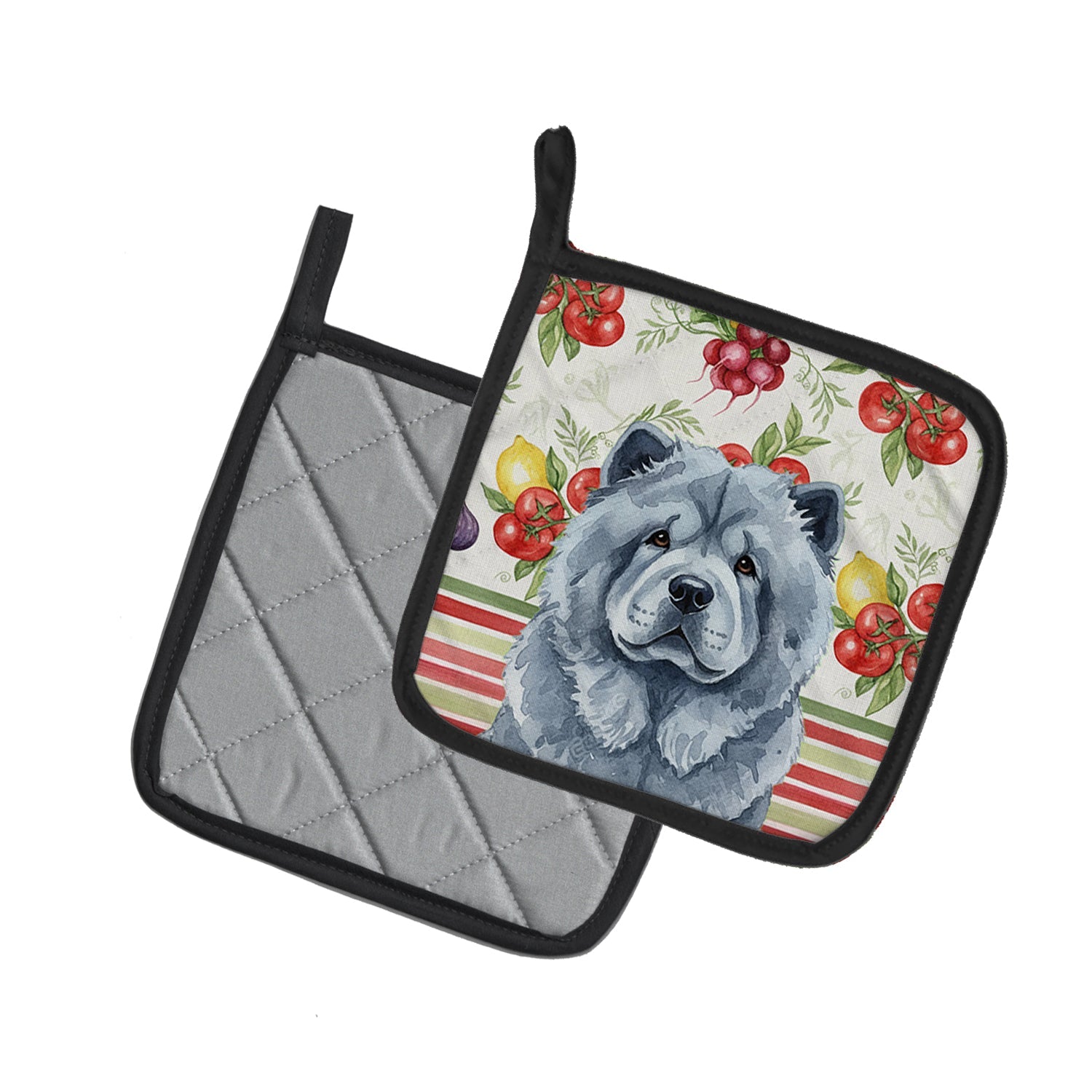 Blue Chow Chow Vegetables Pot Holder Set of 2 Heat Resistant Quilted Hot Pads 7.5 x 7.5 Inch, Insulated Kitchen Trivets for Cooking & Baking