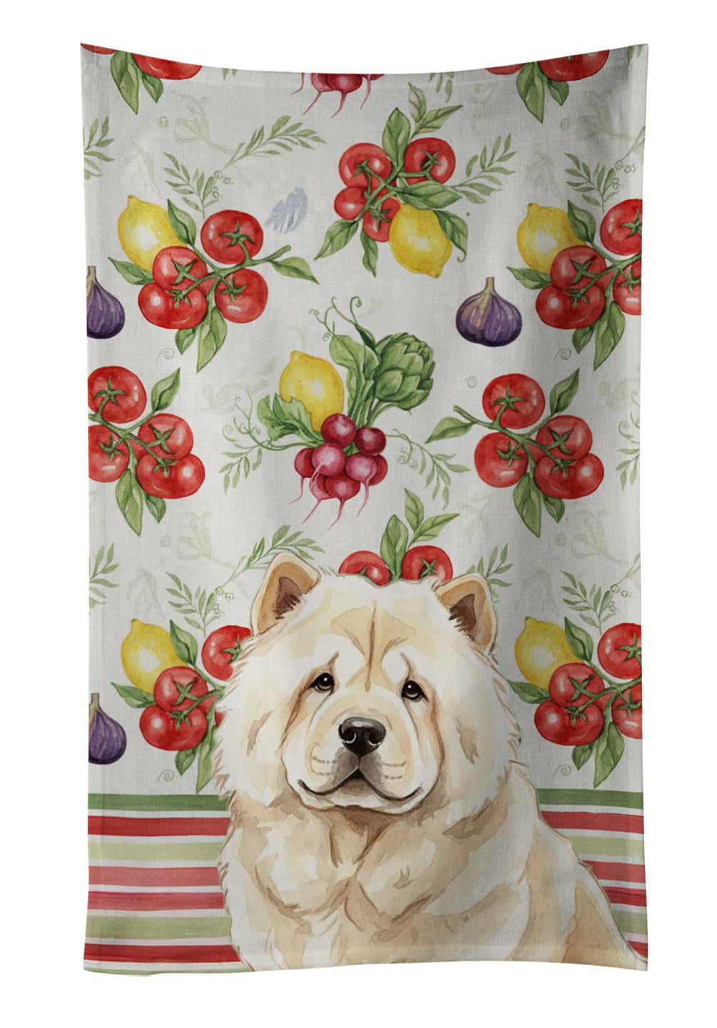 Cream Chow Chow Vegetables Kitchen Towel Velour Plush Front and Cotton Loop Back Machine Washable