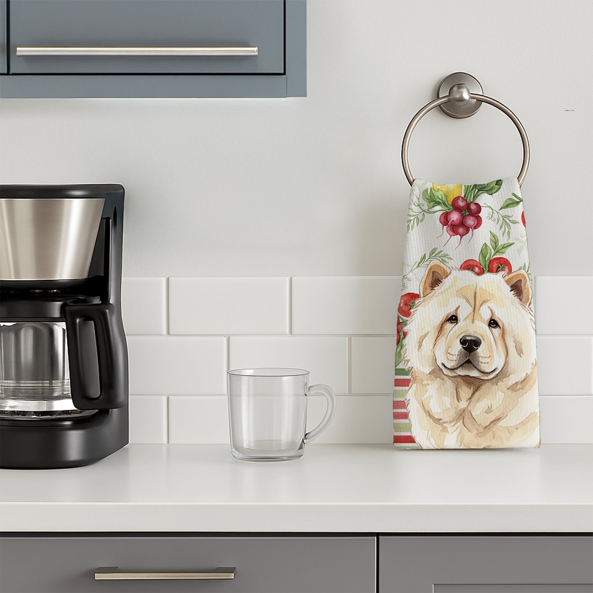 Cream Chow Chow Vegetables Kitchen Towel Velour Plush Front and Cotton Loop Back Machine Washable
