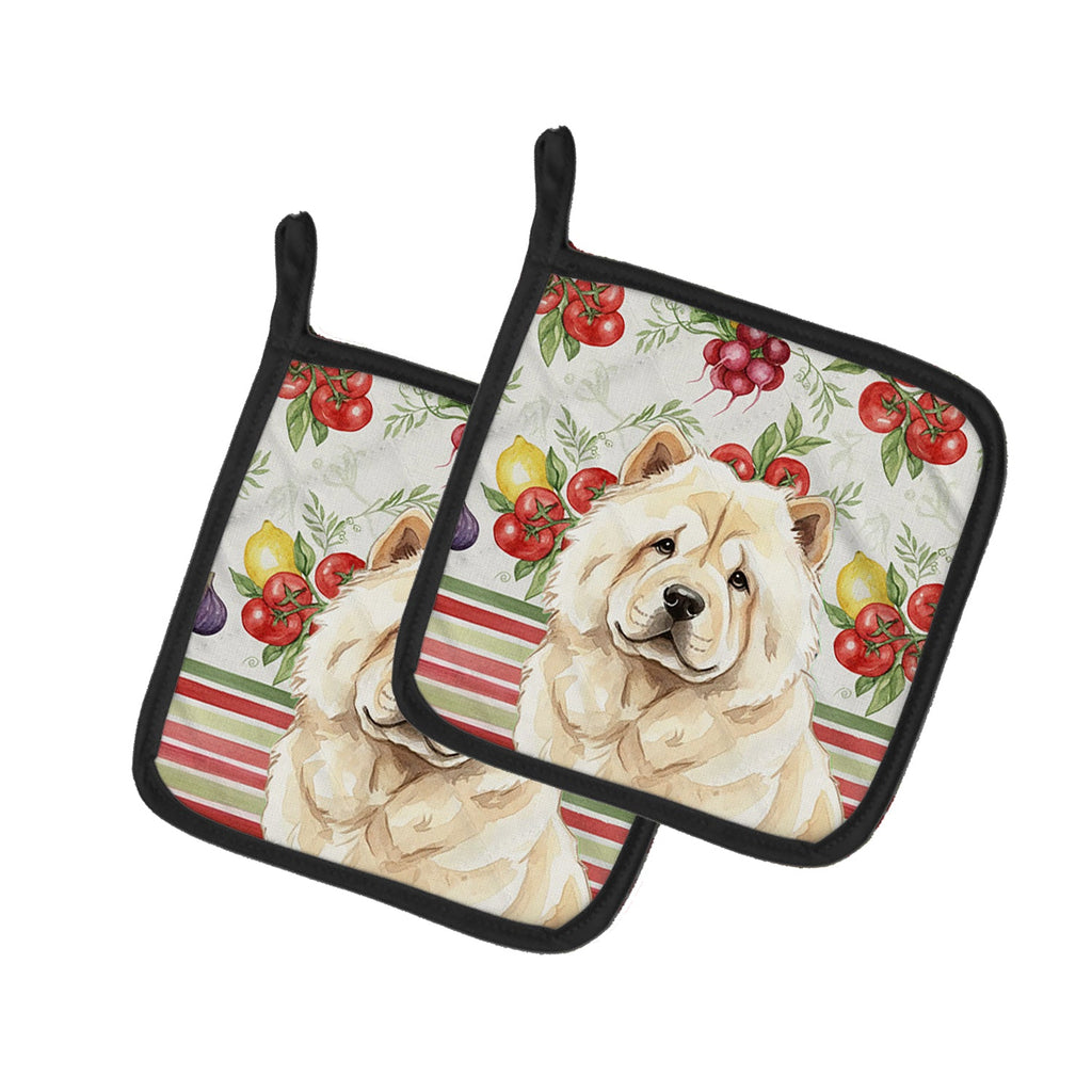 Cream Chow Chow Vegetables Pot Holder Set of 2 Heat Resistant Quilted Hot Pads 7.5 x 7.5 Inch, Insulated Kitchen Trivets for Cooking & Baking