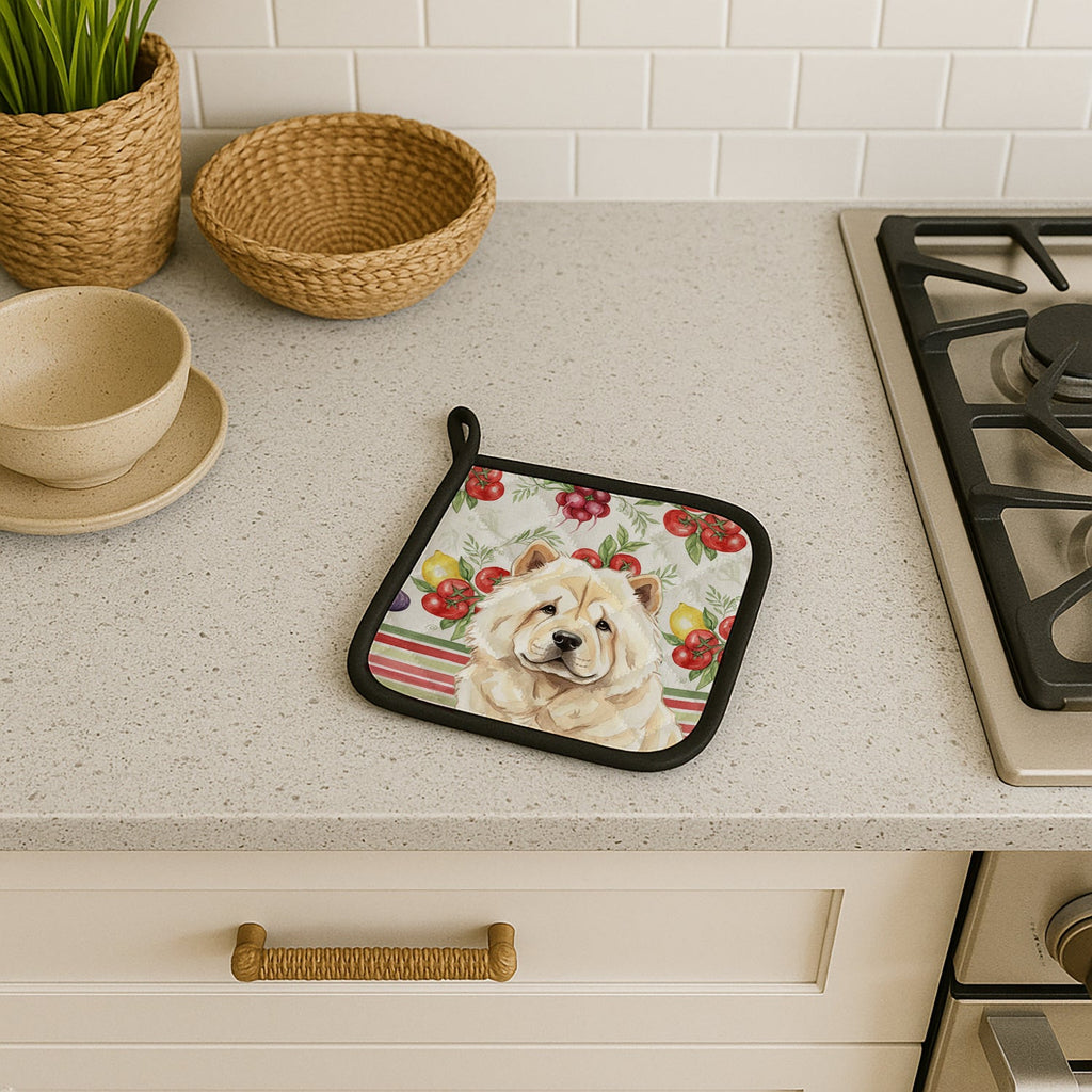 Cream Chow Chow Vegetables Pot Holder Set of 2 Heat Resistant Quilted Hot Pads 7.5 x 7.5 Inch, Insulated Kitchen Trivets for Cooking & Baking