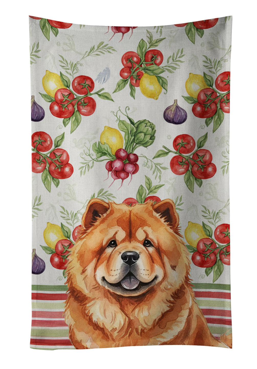 Red Chow Chow Vegetables Kitchen Towel Velour Plush Front and Cotton Loop Back Machine Washable