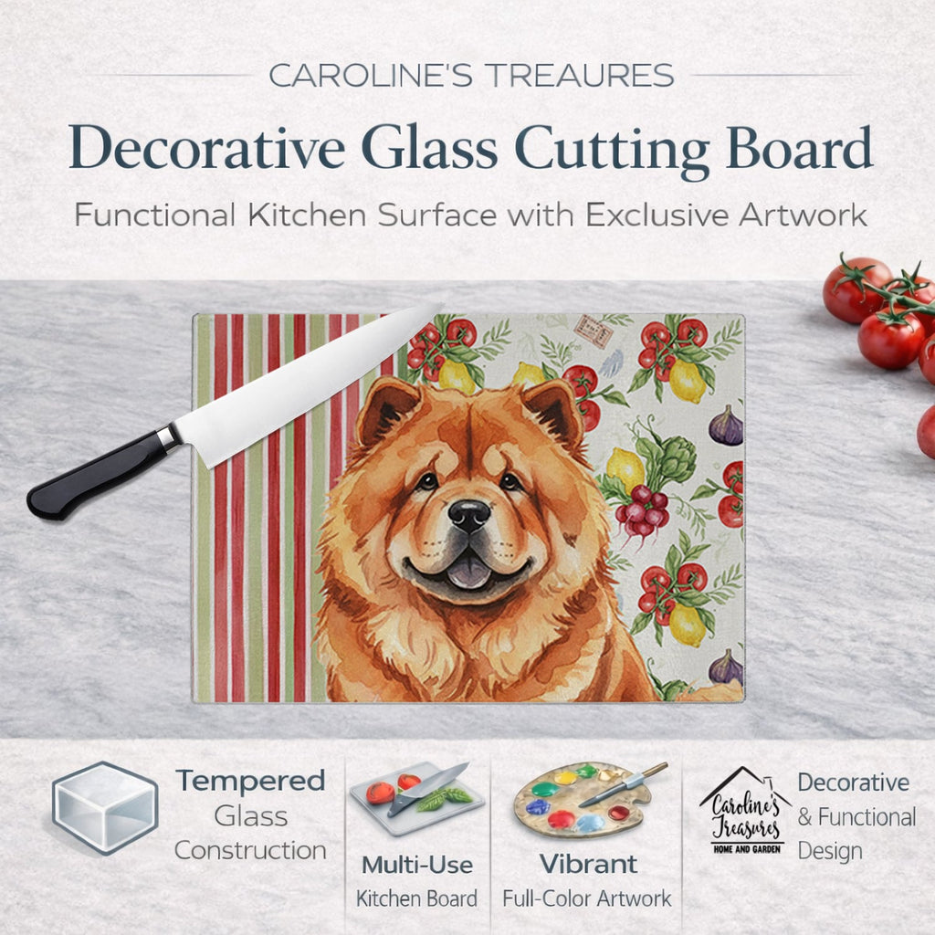 Red Chow Chow Vegetables Cutting Board Tempered Glass Kitchen Cutting Surface, Heat Resistant Chopping, Non-Slip Feet, Food Prep & Serving