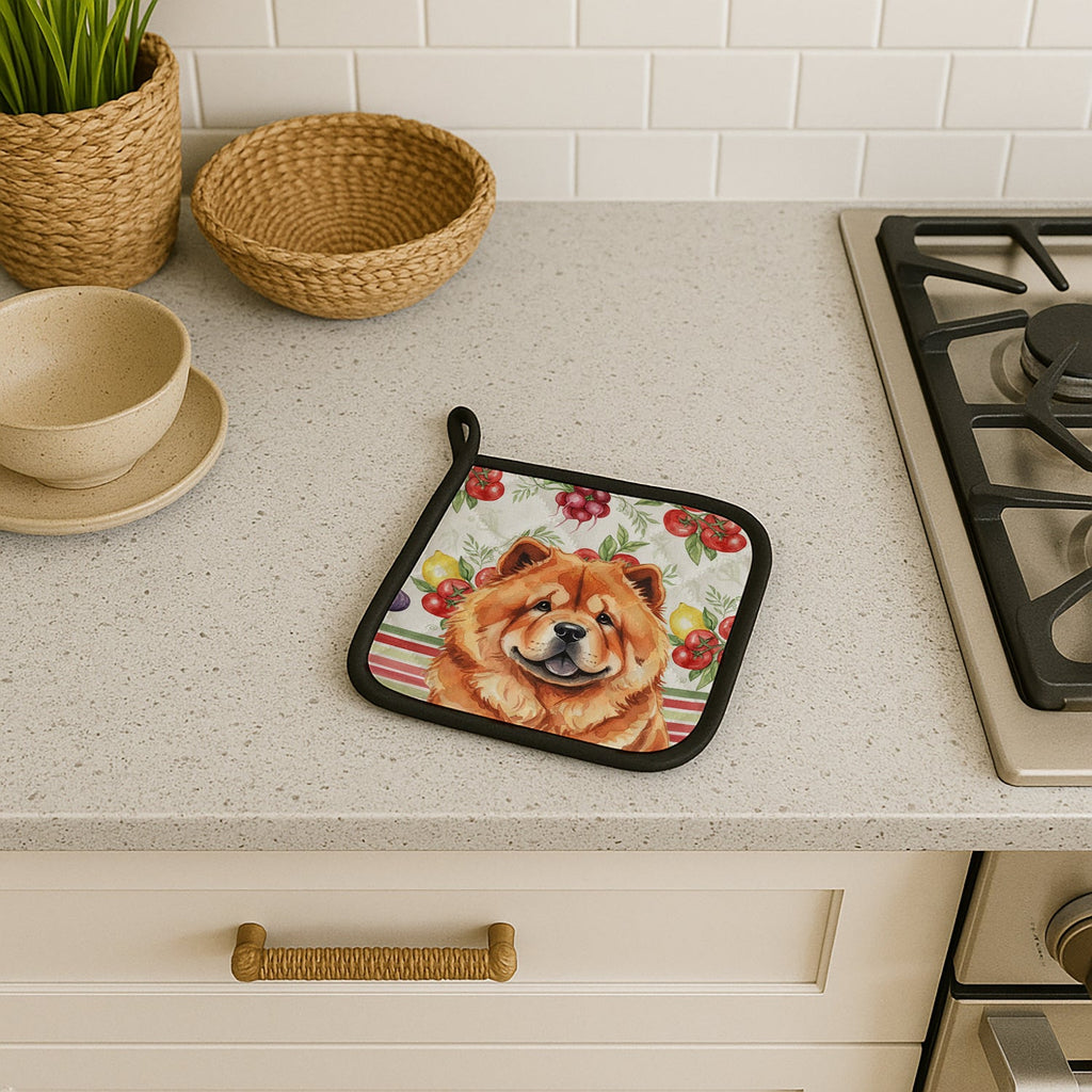 Red Chow Chow Vegetables Pot Holder Set of 2 Heat Resistant Quilted Hot Pads 7.5 x 7.5 Inch, Insulated Kitchen Trivets for Cooking & Baking