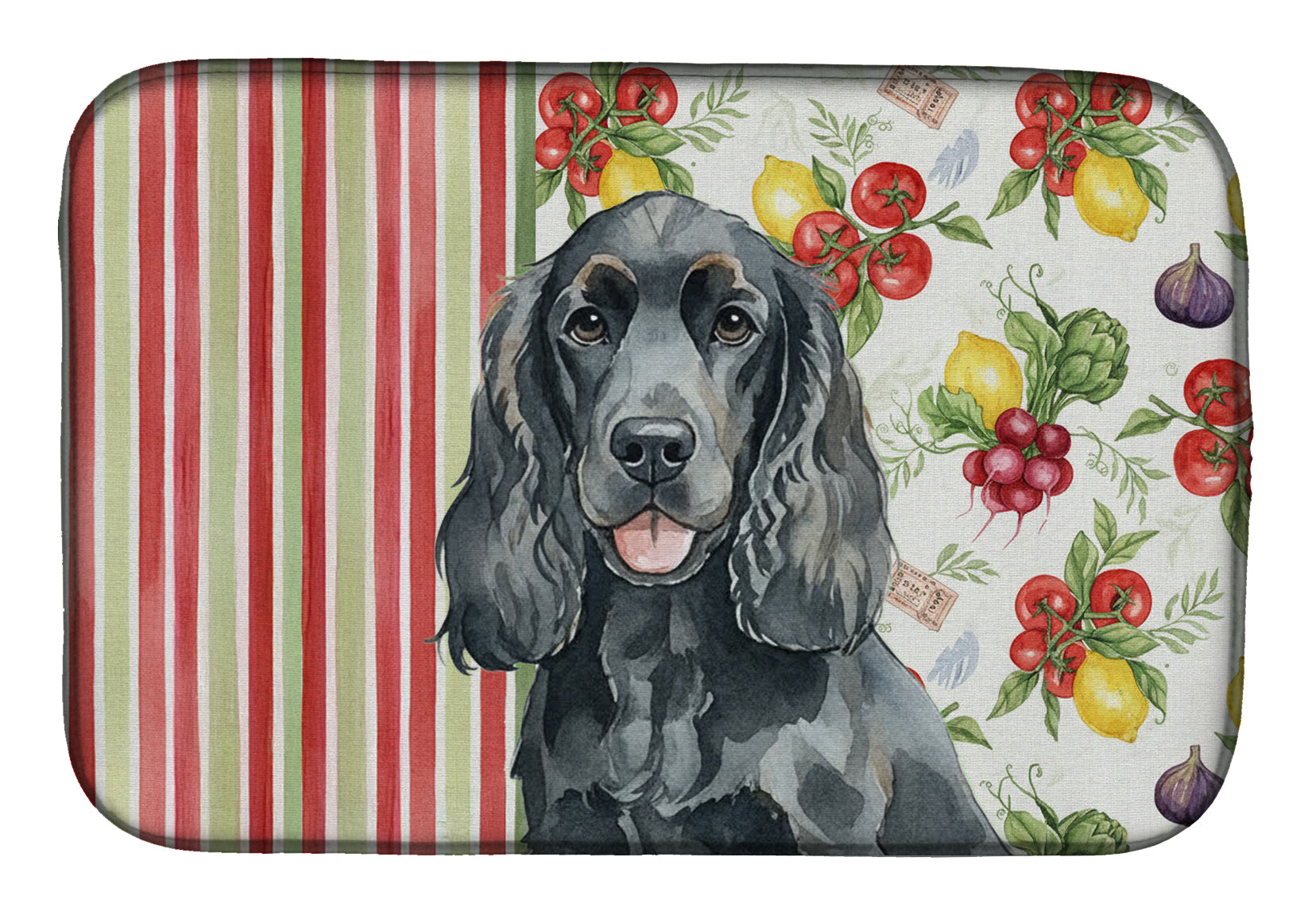 Black Cocker Spaniel Vegetables Dish Drying Mat Absorbent Dish Drying Mat Pad for Kitchen Counter Dish Drainer Mat for Countertop, 14 x 21", Multicolor