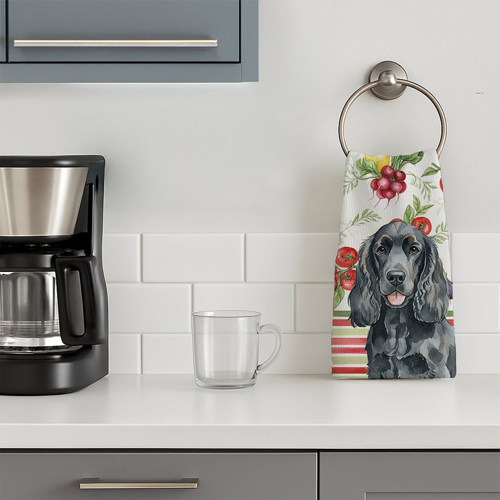 Black Cocker Spaniel Vegetables Kitchen Towel Velour Plush Front and Cotton Loop Back Machine Washable