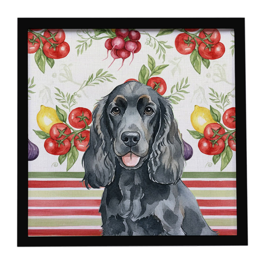 Black Cocker Spaniel Vegetables Framed Metal Print Bathroom, Kitchen, Office, Home Decor Wall Art Ready to Hang, Square, 8X8