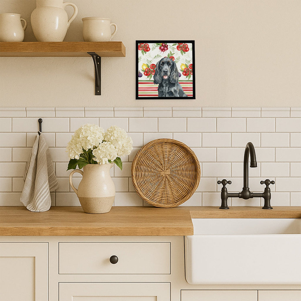Black Cocker Spaniel Vegetables Framed Metal Print Bathroom, Kitchen, Office, Home Decor Wall Art Ready to Hang, Square, 8X8