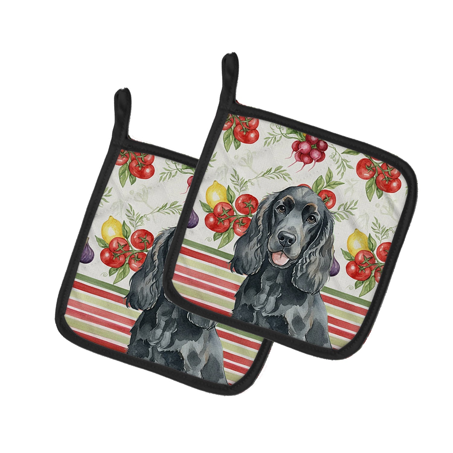 Black Cocker Spaniel Vegetables Pot Holder Set of 2 Heat Resistant Quilted Hot Pads 7.5 x 7.5 Inch, Insulated Kitchen Trivets for Cooking & Baking