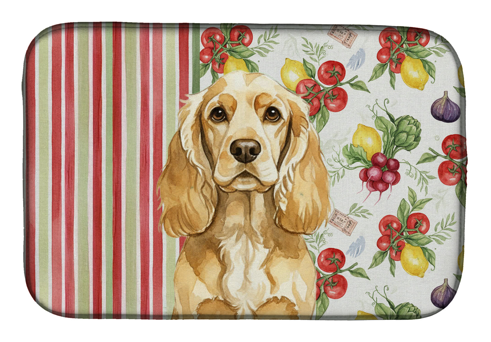 Buff Cocker Spaniel Vegetables Dish Drying Mat Absorbent Dish Drying Mat Pad for Kitchen Counter Dish Drainer Mat for Countertop, 14 x 21", Multicolor