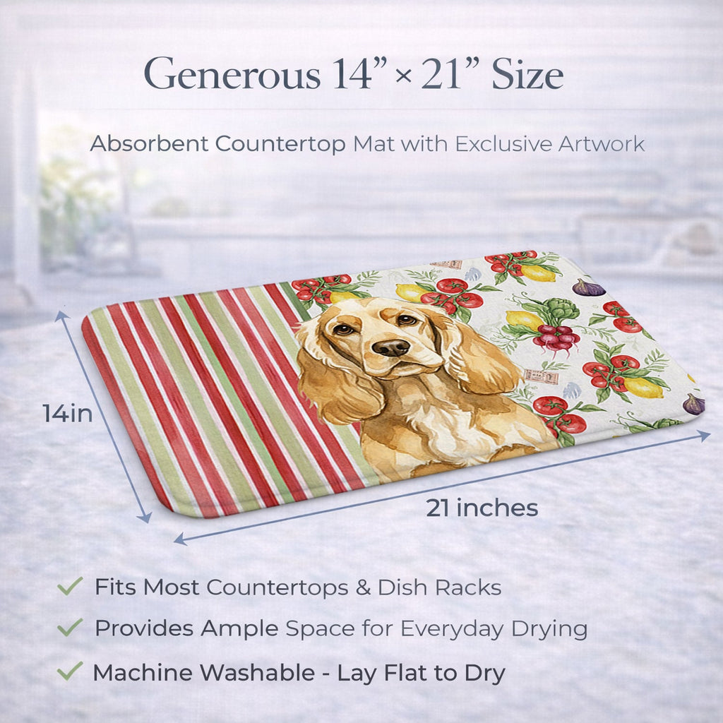 Buff Cocker Spaniel Vegetables Dish Drying Mat Absorbent Dish Drying Mat Pad for Kitchen Counter Dish Drainer Mat for Countertop, 14 x 21", Multicolor