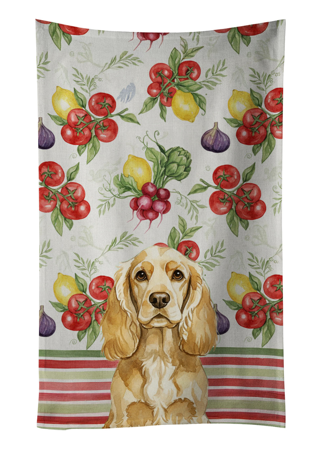 Buff Cocker Spaniel Vegetables Kitchen Towel Velour Plush Front and Cotton Loop Back Machine Washable