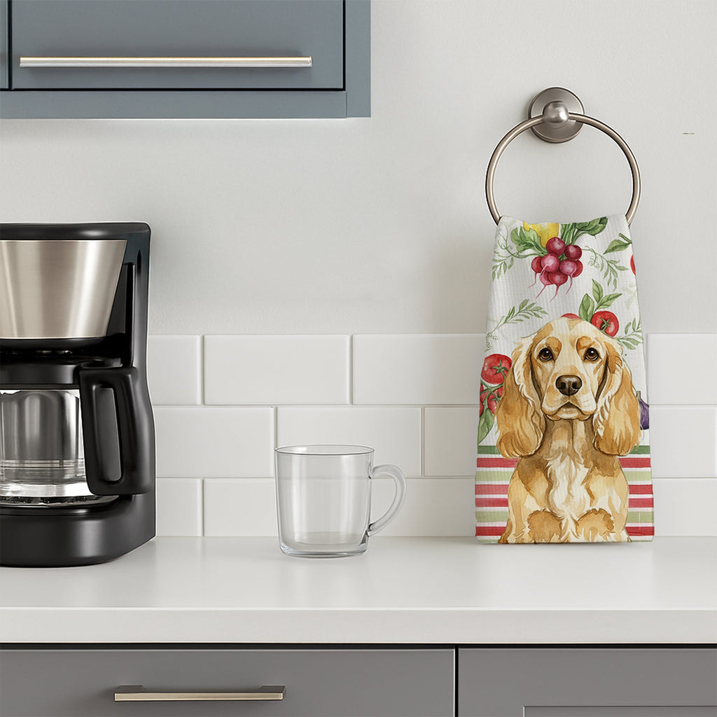 Buff Cocker Spaniel Vegetables Kitchen Towel Velour Plush Front and Cotton Loop Back Machine Washable