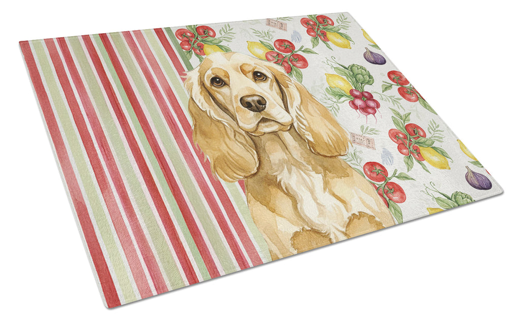 Buff Cocker Spaniel Vegetables Cutting Board Tempered Glass Kitchen Cutting Surface, Heat Resistant Chopping, Non-Slip Feet, Food Prep & Serving