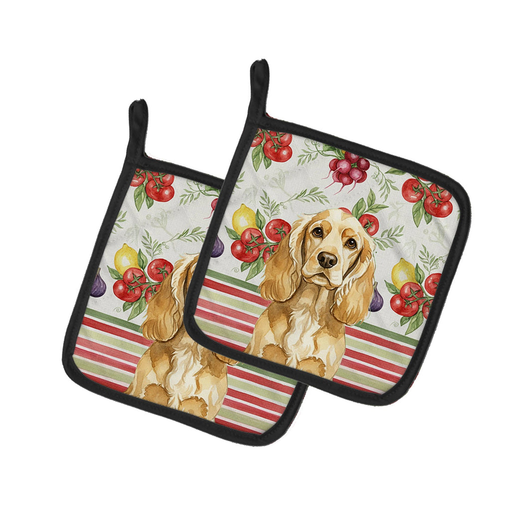 Buff Cocker Spaniel Vegetables Pot Holder Set of 2 Heat Resistant Quilted Hot Pads 7.5 x 7.5 Inch, Insulated Kitchen Trivets for Cooking & Baking