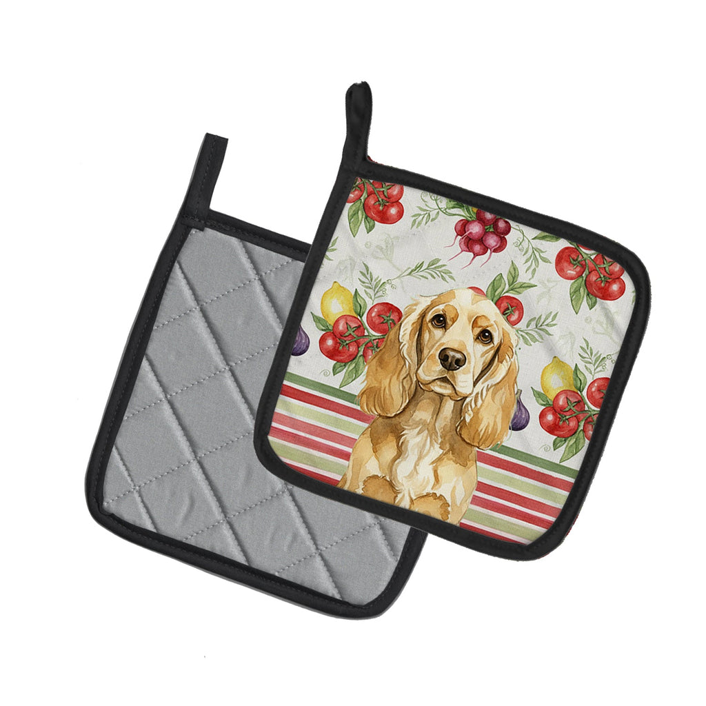 Buff Cocker Spaniel Vegetables Pot Holder Set of 2 Heat Resistant Quilted Hot Pads 7.5 x 7.5 Inch, Insulated Kitchen Trivets for Cooking & Baking