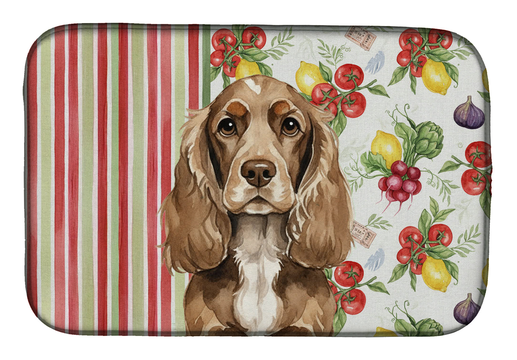 Chocolate Cocker Spaniel Vegetables Dish Drying Mat Absorbent Dish Drying Mat Pad for Kitchen Counter Dish Drainer Mat for Countertop, 14 x 21", Multicolor