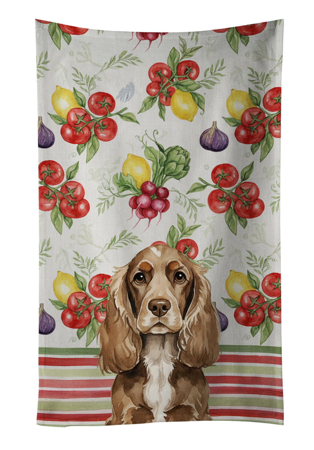 Chocolate Cocker Spaniel Vegetables Kitchen Towel Velour Plush Front and Cotton Loop Back Machine Washable
