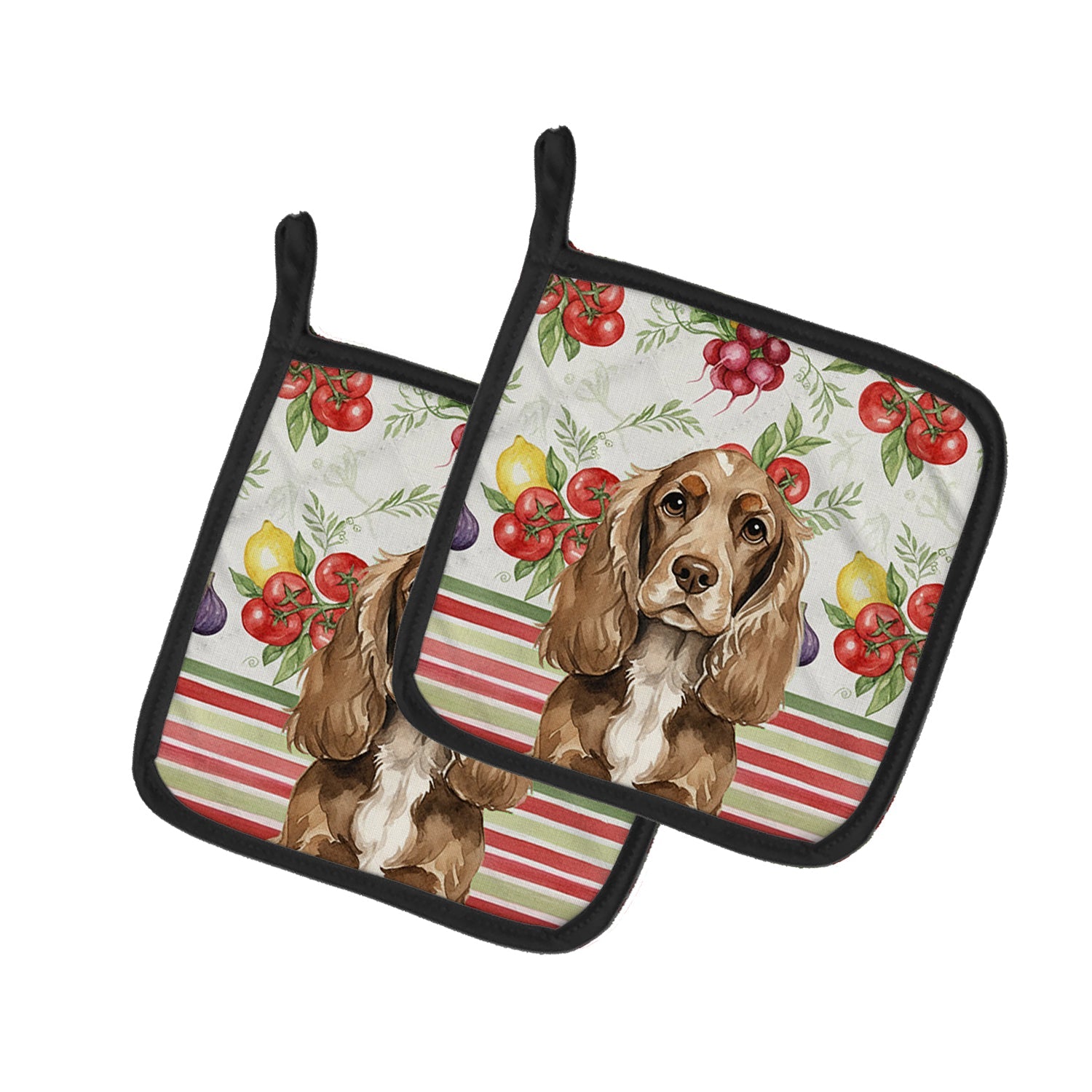 Chocolate Cocker Spaniel Vegetables Pot Holder Set of 2 Heat Resistant Quilted Hot Pads 7.5 x 7.5 Inch, Insulated Kitchen Trivets for Cooking & Baking