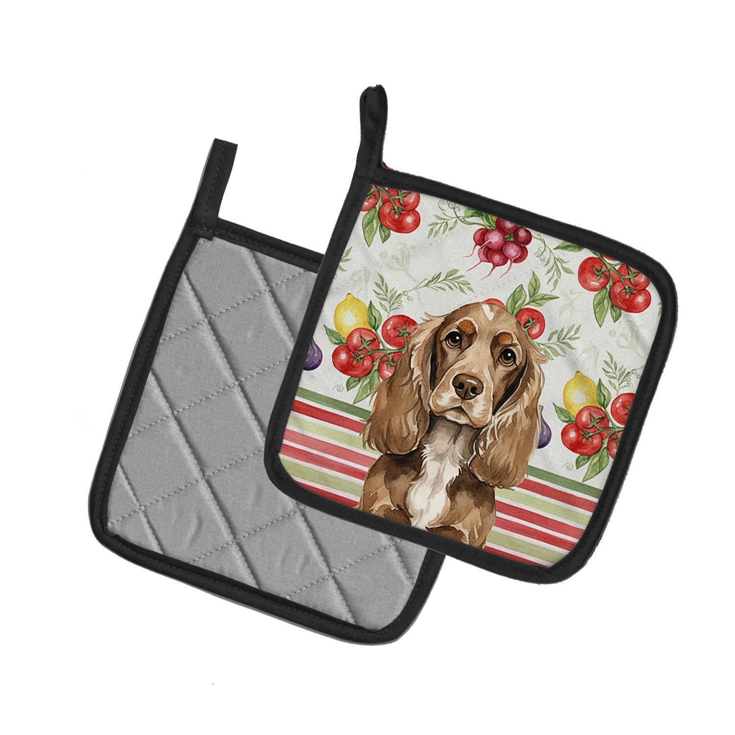 Chocolate Cocker Spaniel Vegetables Pot Holder Set of 2 Heat Resistant Quilted Hot Pads 7.5 x 7.5 Inch, Insulated Kitchen Trivets for Cooking & Baking