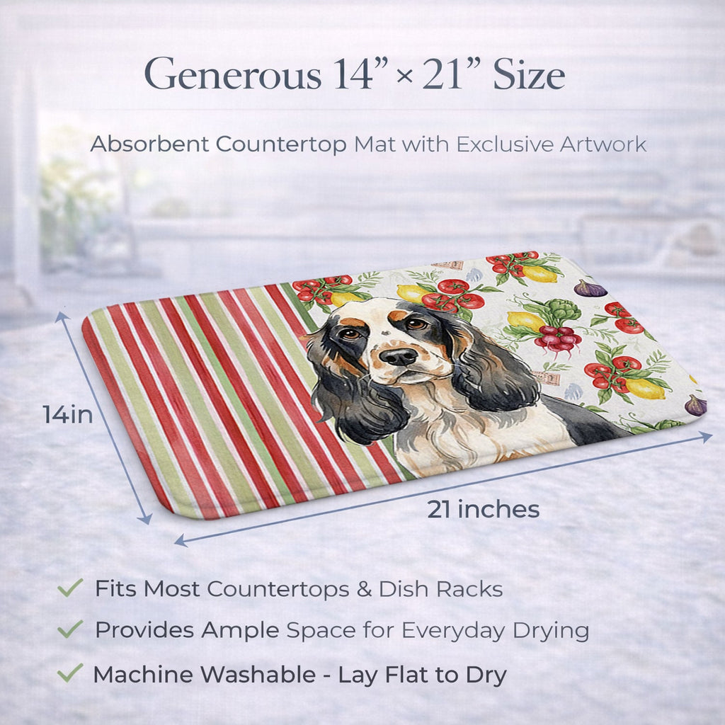 Parti Cocker Spaniel Vegetables Dish Drying Mat Absorbent Dish Drying Mat Pad for Kitchen Counter Dish Drainer Mat for Countertop, 14 x 21", Multicolor