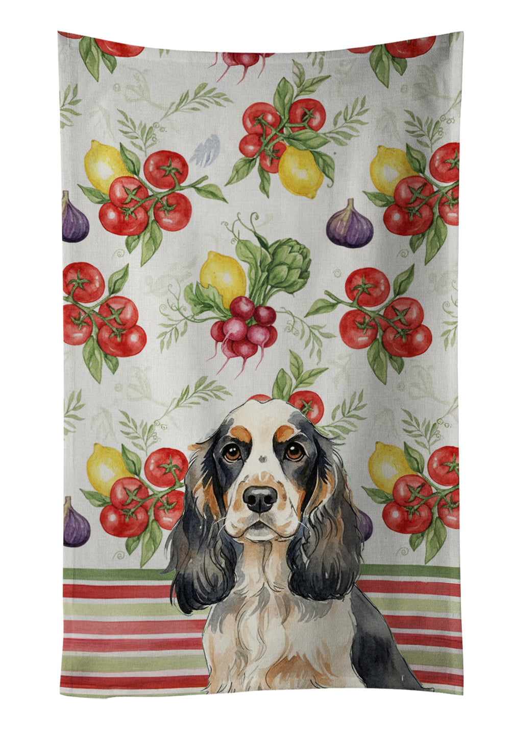 Parti Cocker Spaniel Vegetables Kitchen Towel Velour Plush Front and Cotton Loop Back Machine Washable
