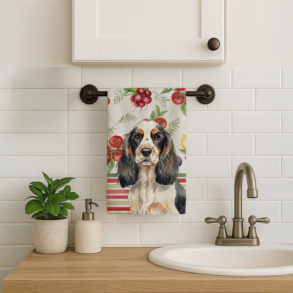Parti Cocker Spaniel Vegetables Kitchen Towel Velour Plush Front and Cotton Loop Back Machine Washable