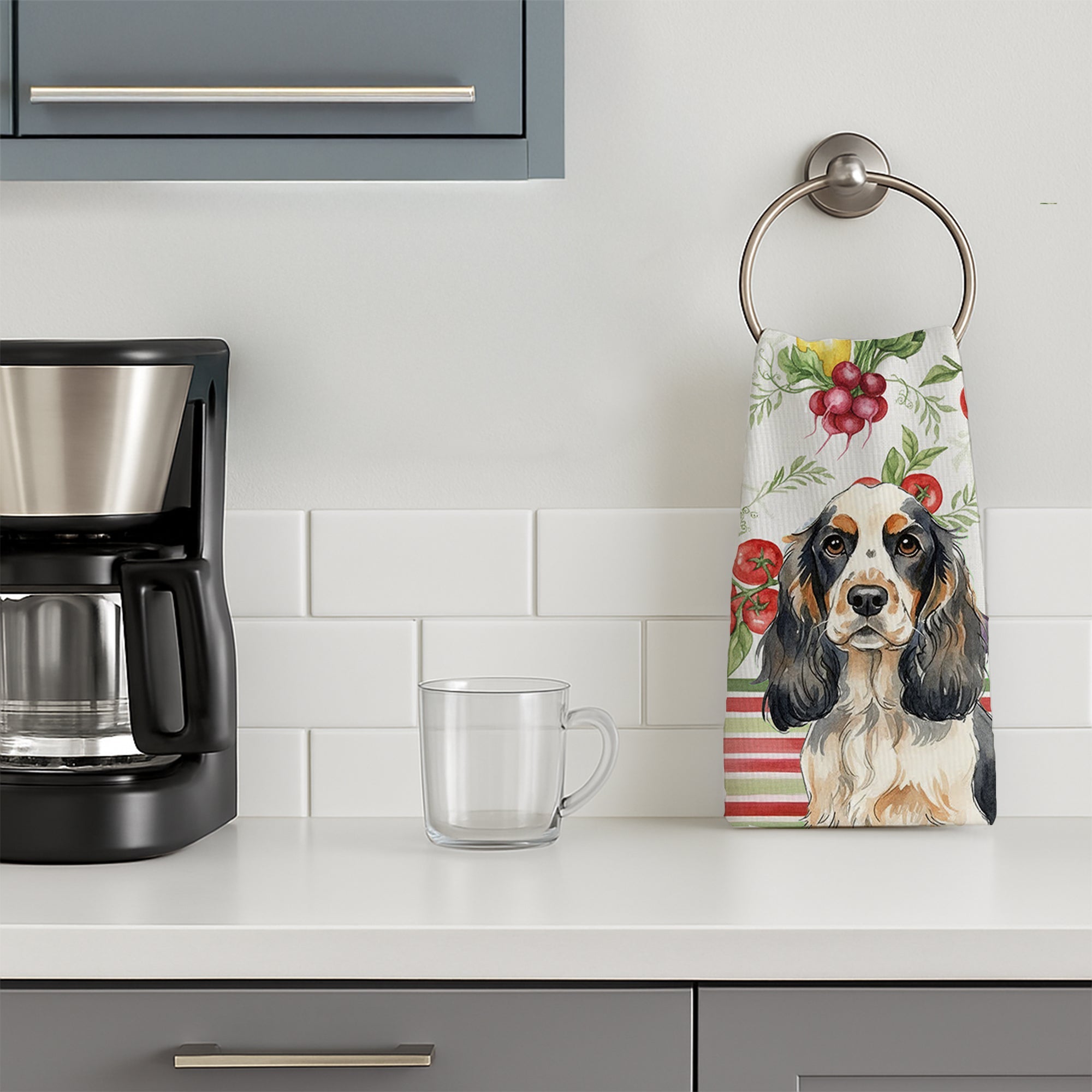 Parti Cocker Spaniel Vegetables Kitchen Towel Velour Plush Front and Cotton Loop Back Machine Washable
