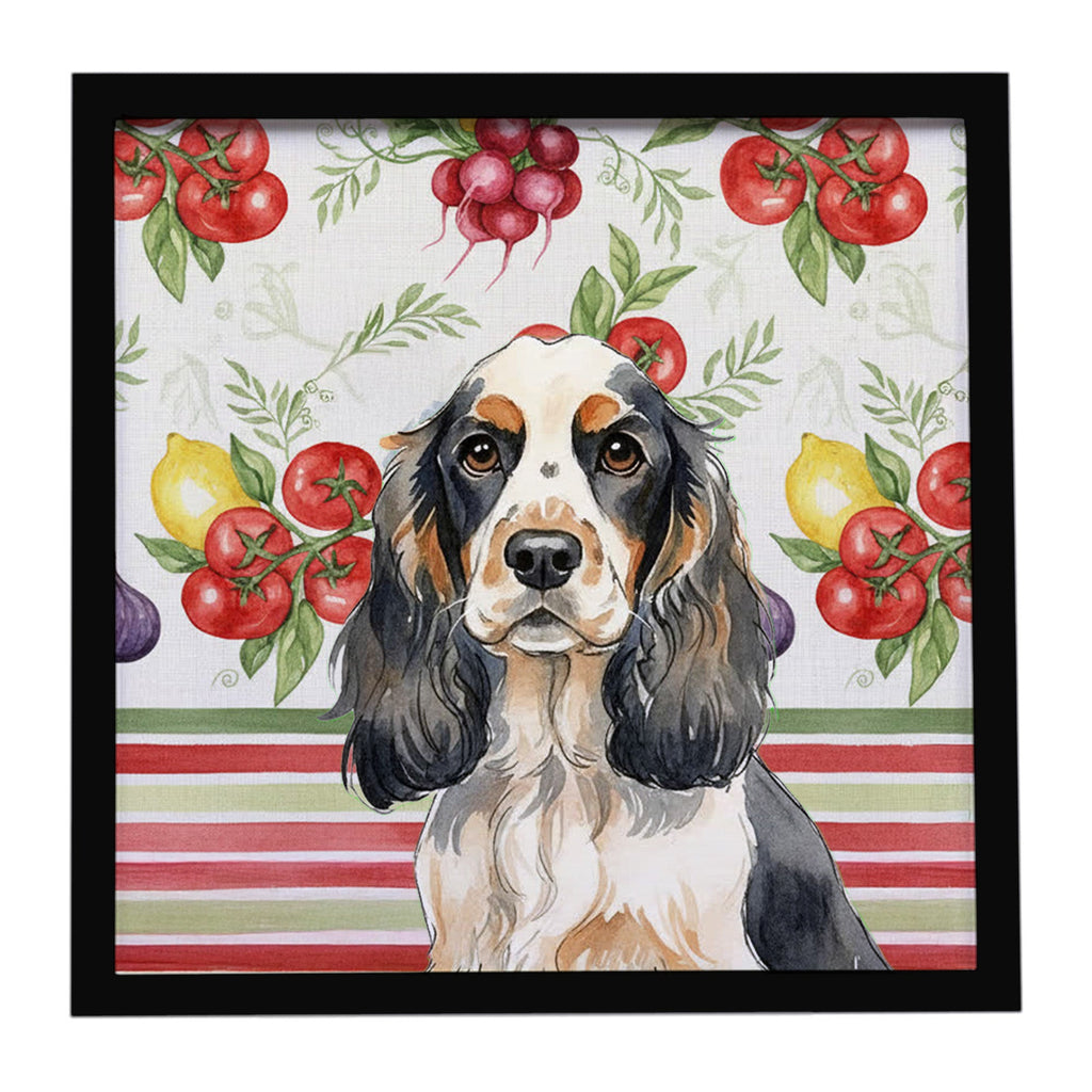 Parti Cocker Spaniel Vegetables Framed Metal Print Bathroom, Kitchen, Office, Home Decor Wall Art Ready to Hang, Square, 8X8