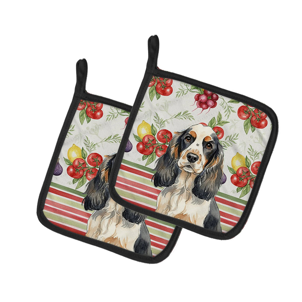 Parti Cocker Spaniel Vegetables Pot Holder Set of 2 Heat Resistant Quilted Hot Pads 7.5 x 7.5 Inch, Insulated Kitchen Trivets for Cooking & Baking