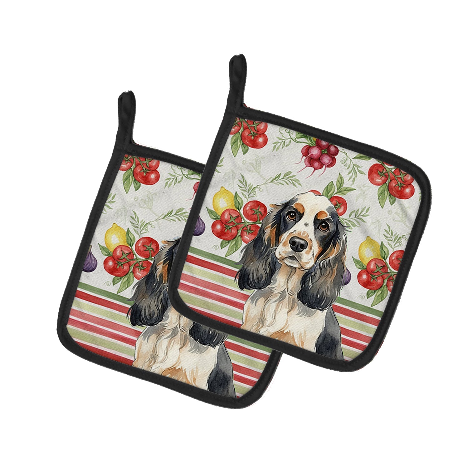 Parti Cocker Spaniel Vegetables Pot Holder Set of 2 Heat Resistant Quilted Hot Pads 7.5 x 7.5 Inch, Insulated Kitchen Trivets for Cooking & Baking