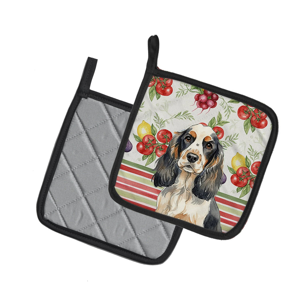 Parti Cocker Spaniel Vegetables Pot Holder Set of 2 Heat Resistant Quilted Hot Pads 7.5 x 7.5 Inch, Insulated Kitchen Trivets for Cooking & Baking