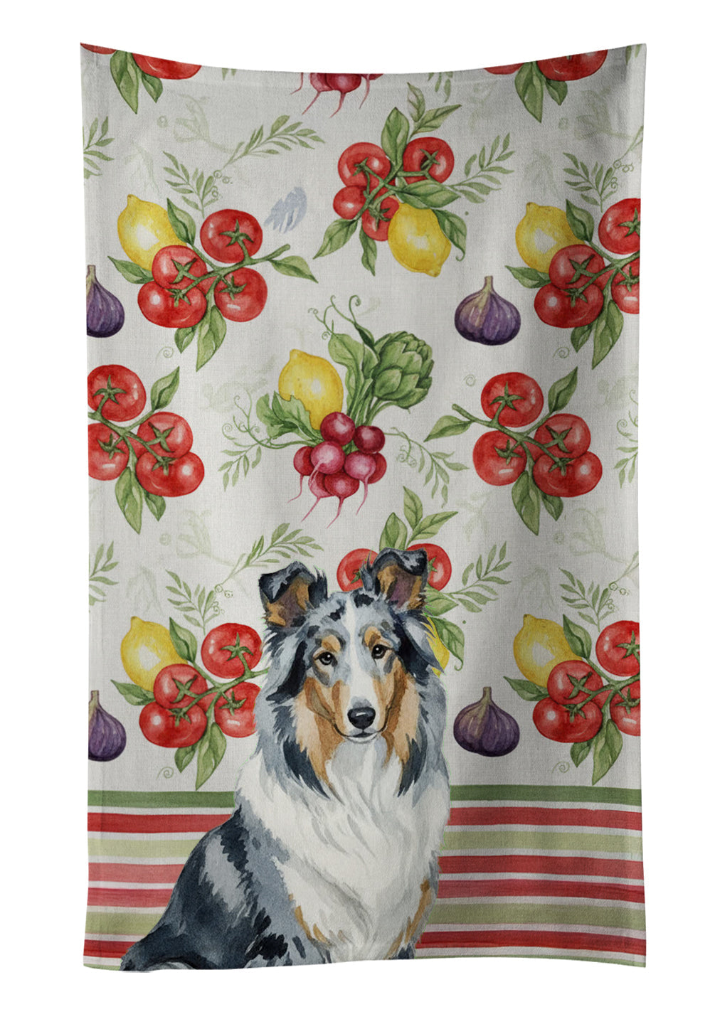 Blue Merle Collie Vegetables Kitchen Towel Velour Plush Front and Cotton Loop Back Machine Washable
