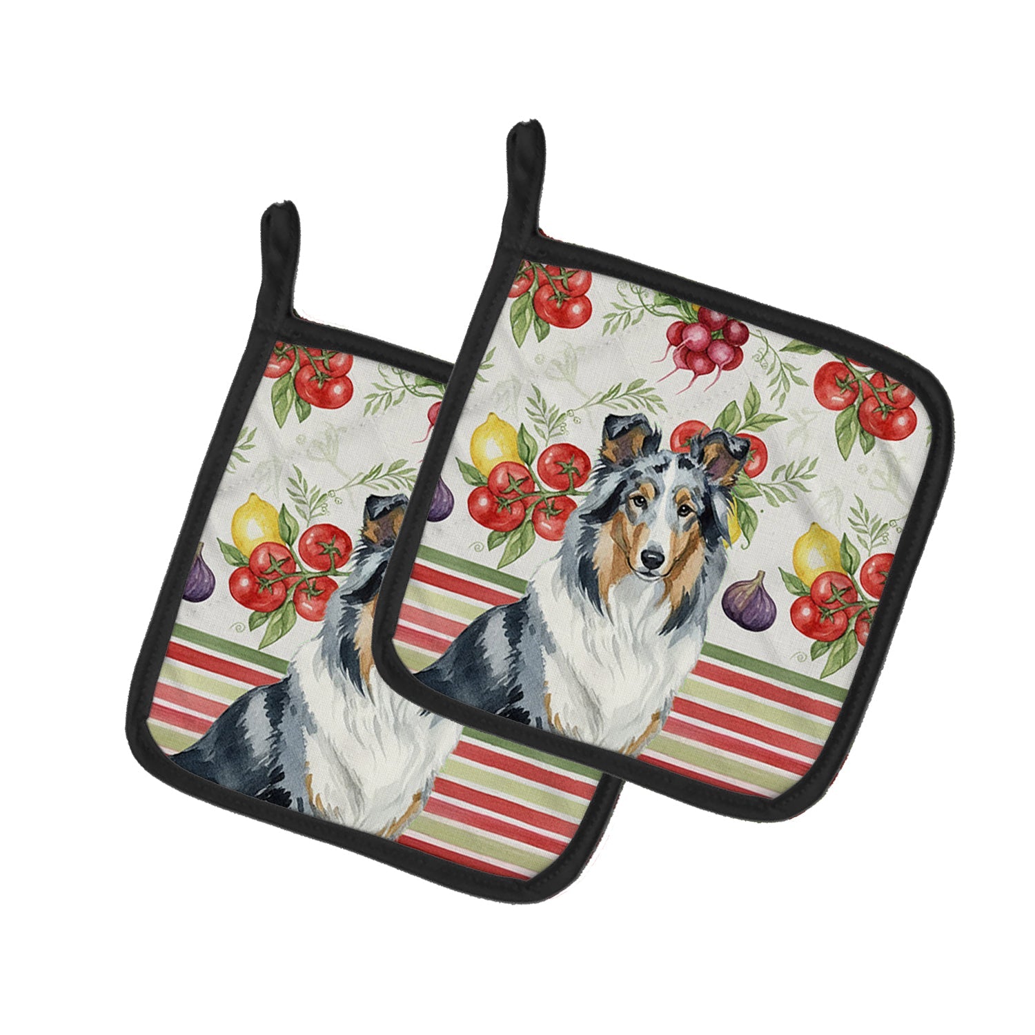 Blue Merle Collie Vegetables Pot Holder Set of 2 Heat Resistant Quilted Hot Pads 7.5 x 7.5 Inch, Insulated Kitchen Trivets for Cooking & Baking