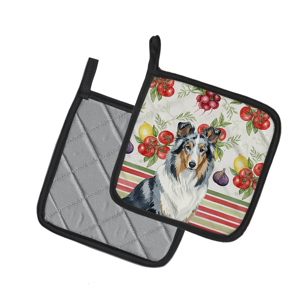 Blue Merle Collie Vegetables Pot Holder Set of 2 Heat Resistant Quilted Hot Pads 7.5 x 7.5 Inch, Insulated Kitchen Trivets for Cooking & Baking
