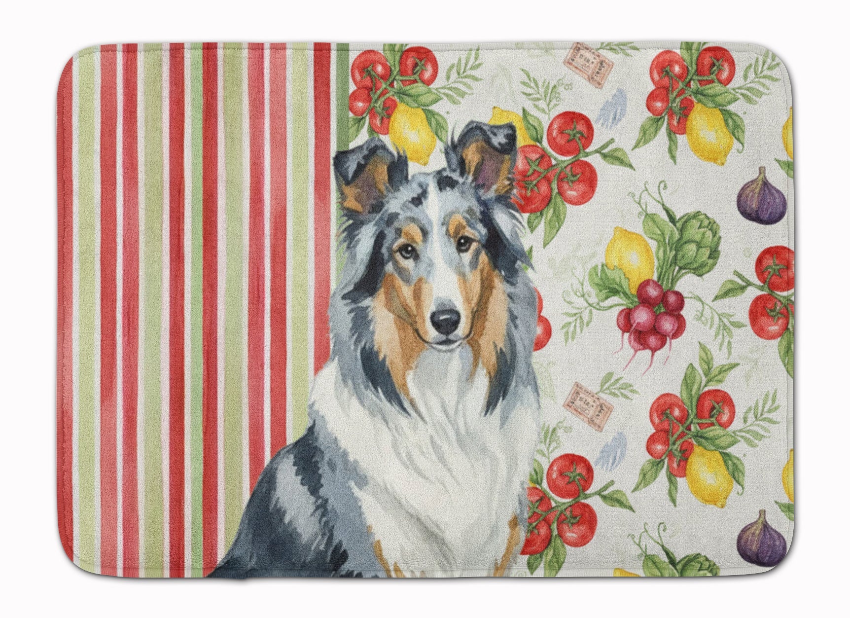 Blue Merle Collie Vegetables Memory Foam Kitchen Mat Machine Washable Anti-Fatigue Cushion Comfort Bath or Kitchen Rug