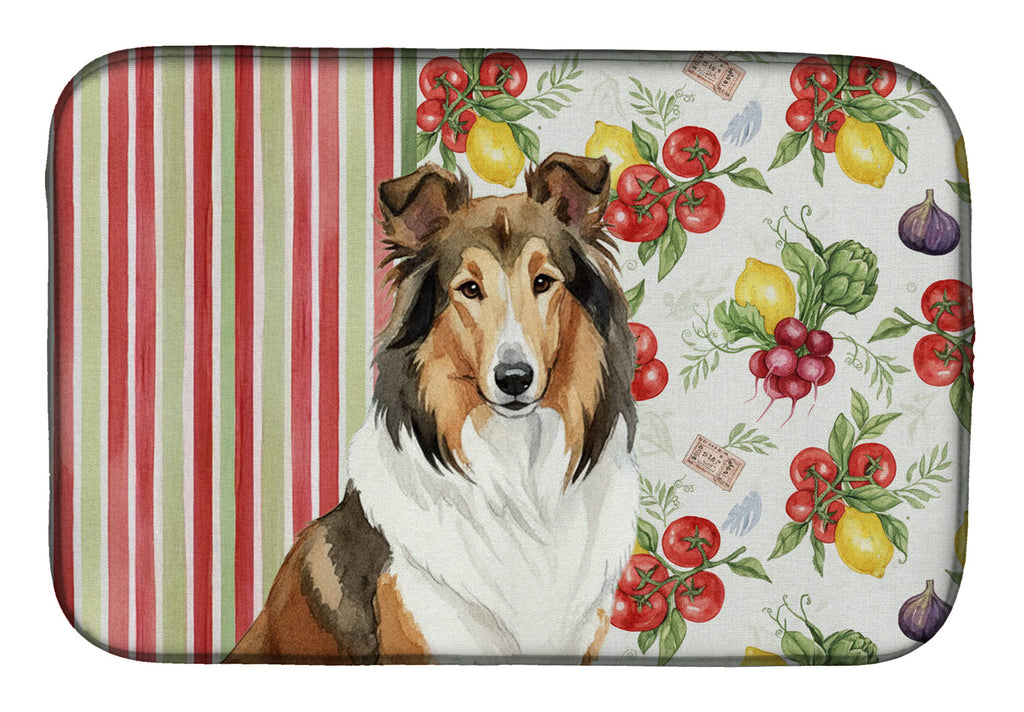 Sable Collie Vegetables Dish Drying Mat Absorbent Dish Drying Mat Pad for Kitchen Counter Dish Drainer Mat for Countertop, 14 x 21", Multicolor