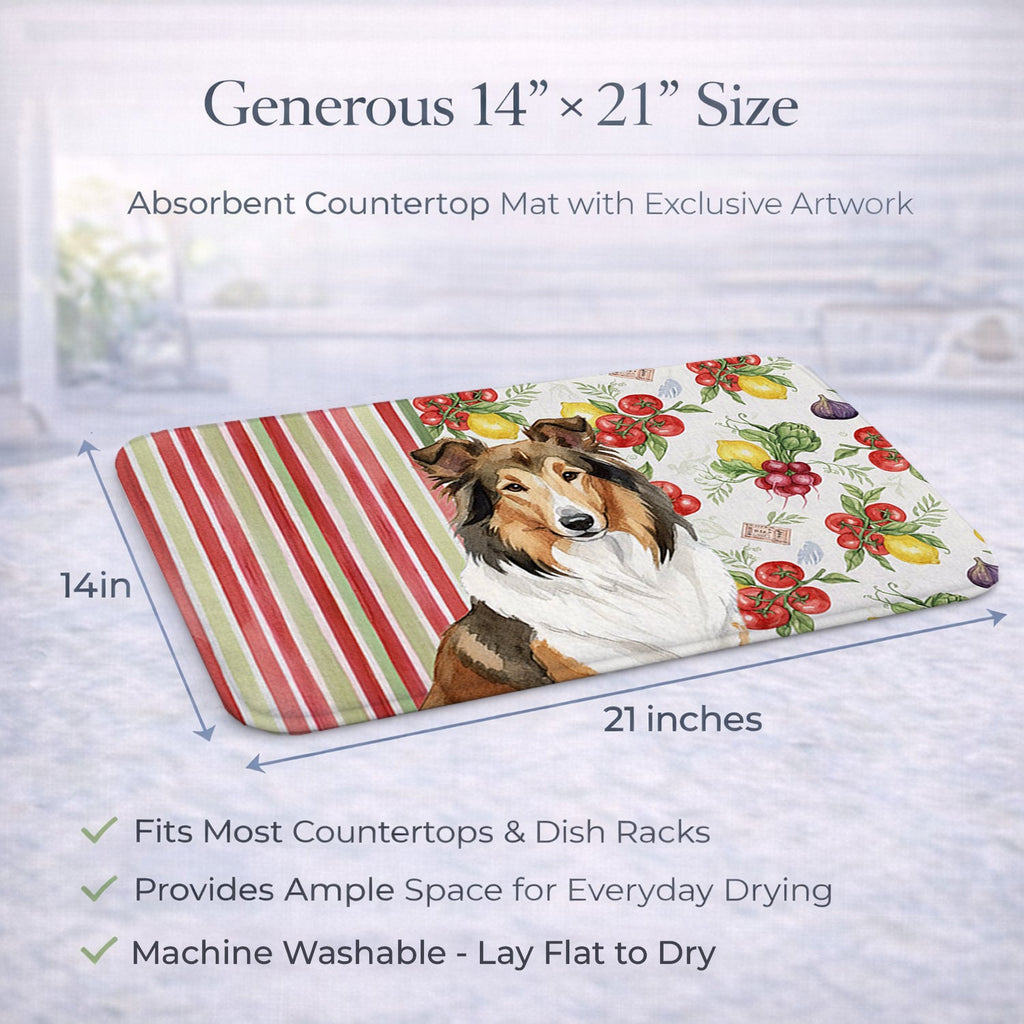 Sable Collie Vegetables Dish Drying Mat Absorbent Dish Drying Mat Pad for Kitchen Counter Dish Drainer Mat for Countertop, 14 x 21", Multicolor