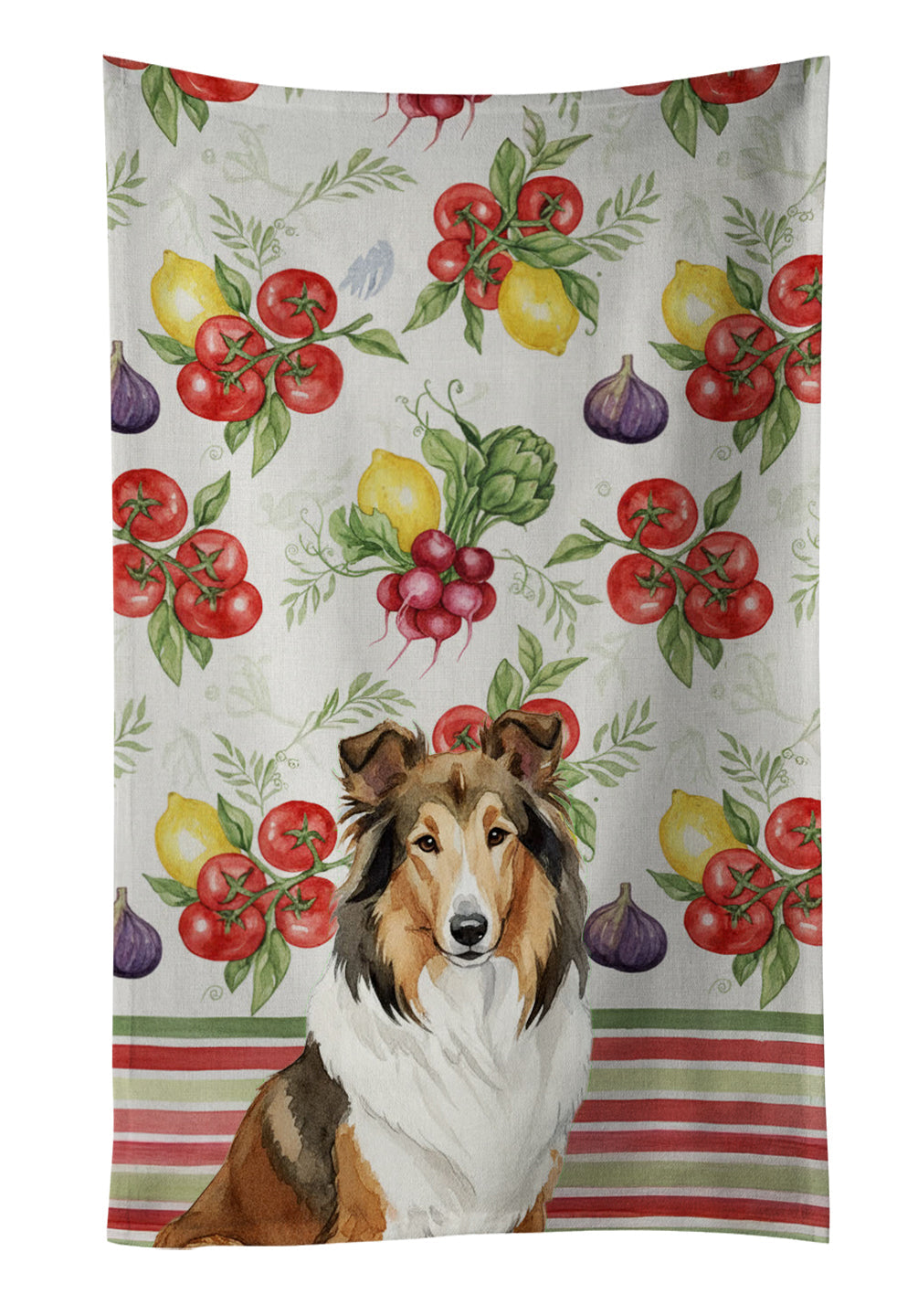 Sable Collie Vegetables Kitchen Towel Velour Plush Front and Cotton Loop Back Machine Washable