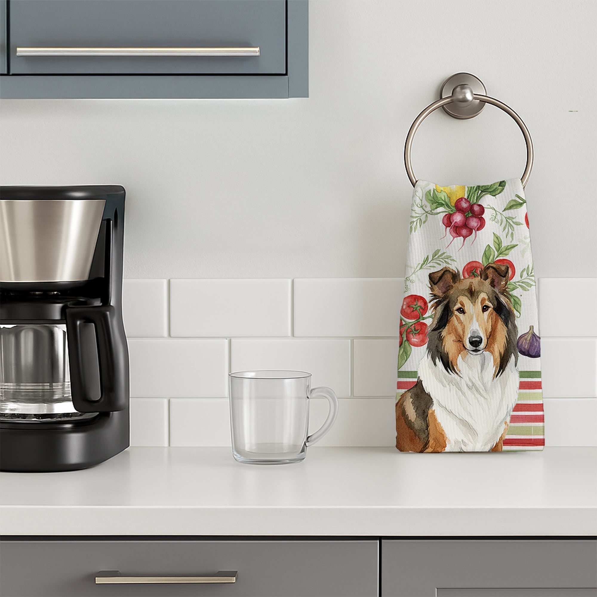 Sable Collie Vegetables Kitchen Towel Velour Plush Front and Cotton Loop Back Machine Washable